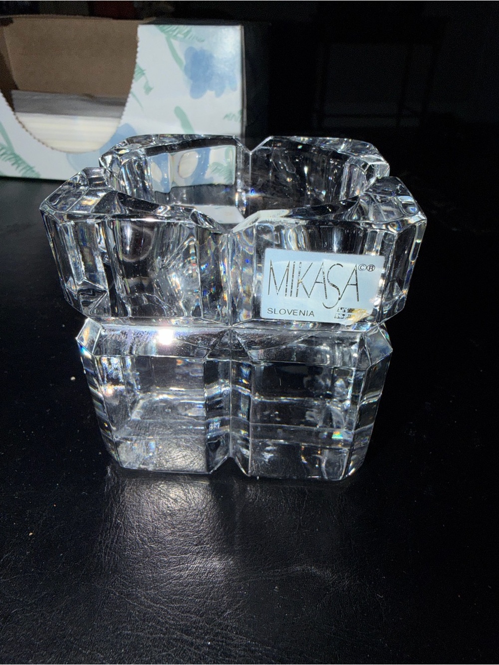 New Mikasa Clear Crystal Reflections Slovenian Candle Holder.
